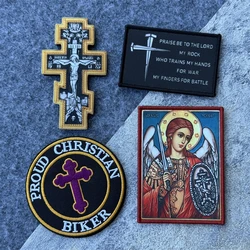 Parche cruzado religioso de Jesús, morale táctico, mochila militar, pegatina Arcángel Michael, parches de gancho y bucle impresos para ropa