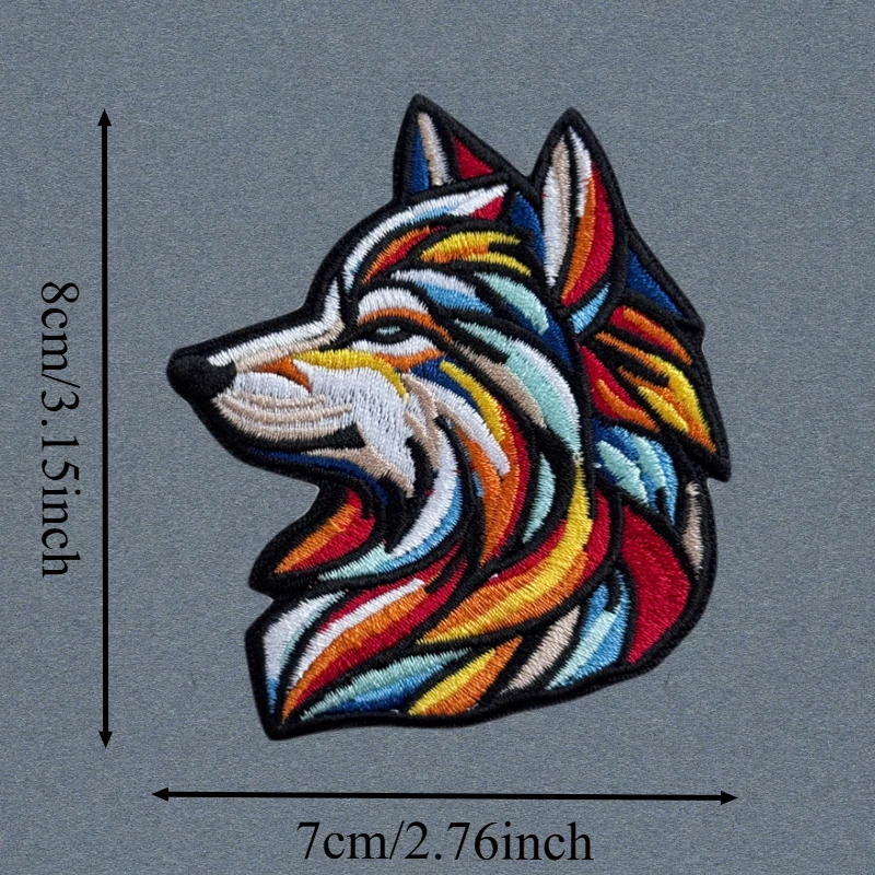 Parche bordado con cabeza de lobo arcoíris, chaleco táctico, insignia de moral con gancho y bucle, pegatina decorativa para mochila, parches para brazalete para ropa - imagen 3