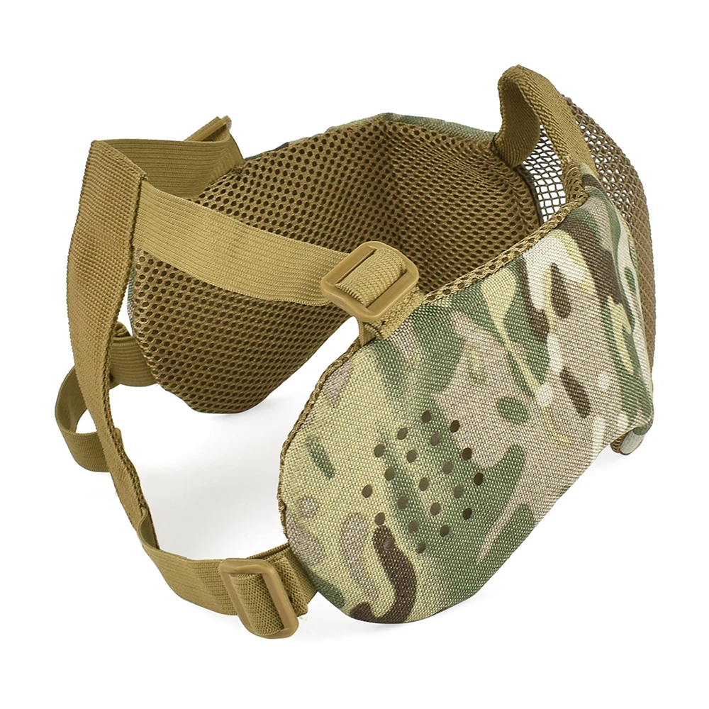 Mascarilla táctica de malla de acero transpirable, máscara facial de protección para los oídos, accesorios de caza, Airsoft, Paintball, Softair - imagen 5