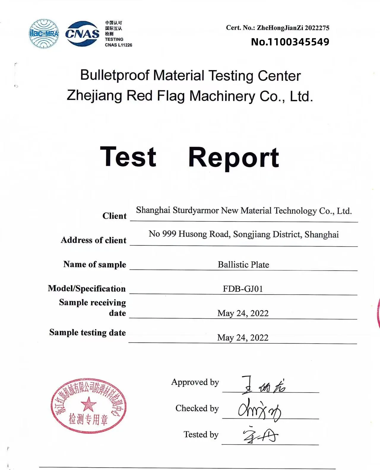 Un informe de prueba para un material a prueba de balas