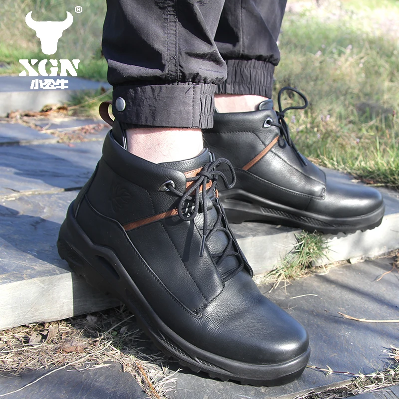 XGN-zapatos de senderismo de piel de vaca para hombre, botas de caza impermeables, zapatillas antideslizantes para caminar, botas tácticas de viaje de combate en el desierto - imagen 3