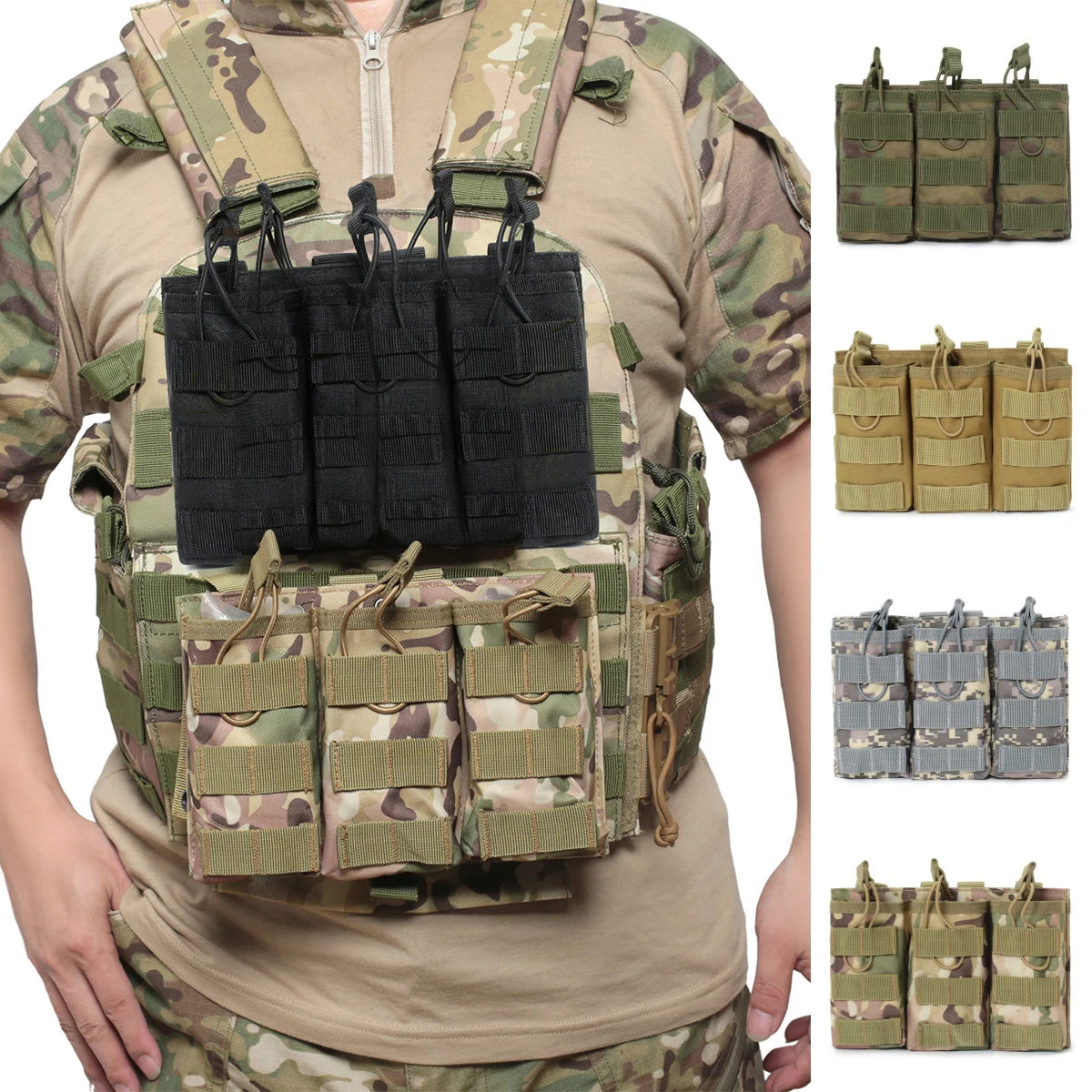 Bolsas tácticas Triple Molle para revistas Airsoft AK 7,62 5,56mm M4 AR 15 bolsa para Rifle Mag accesorios para chaleco de caza