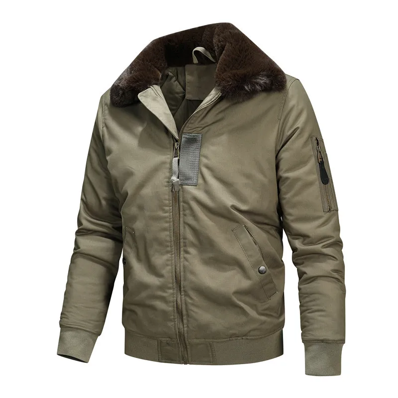 Chaquetas Bomber militares con múltiples bolsillos para hombre, Parkas gruesas y cálidas de carga, Cuello de piel, cortavientos de piloto, chaqueta táctica, Otoño e Invierno - imagen 4