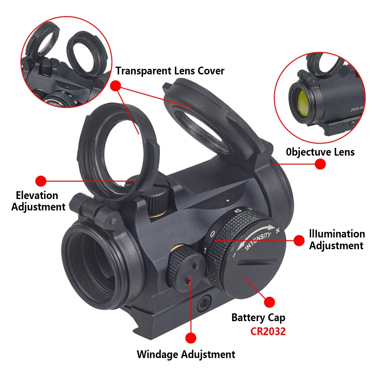 Mira telescópica de punto rojo T02 para caza con montaje elevador, óptica táctica 2MOA, reflejo AIM T02, mira telescópica de punto rojo con logotipo Original - imagen 4