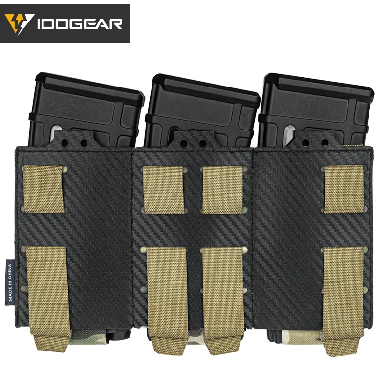 IDOGEAR-bolsa táctica militar para caza, bolsa de transporte Triple Mag 5,56, bolsa MOLLE de fibra de carbono, Camo 3592 CS Wargame - imagen 2