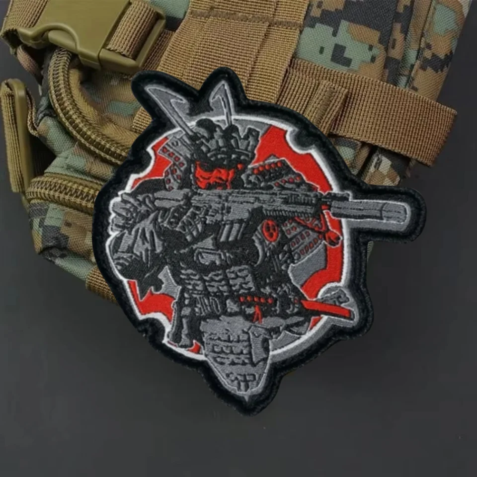 Insignia de moral samurái japonés, parche de gancho y bucle bordado táctico Chevron para ropa, brazalete del ejército militar, pegatinas para mochila - imagen 2