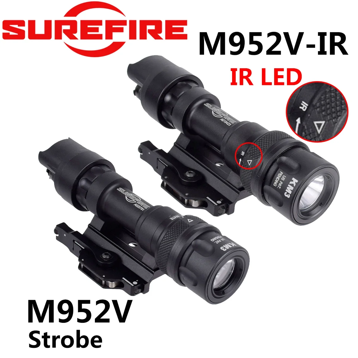 SureFire M951 M952V estroboscópico M952V-IR infrarrojo LED arma explorador luz táctica linterna caza 20mm montaje Airsoft arma luz - imagen 2