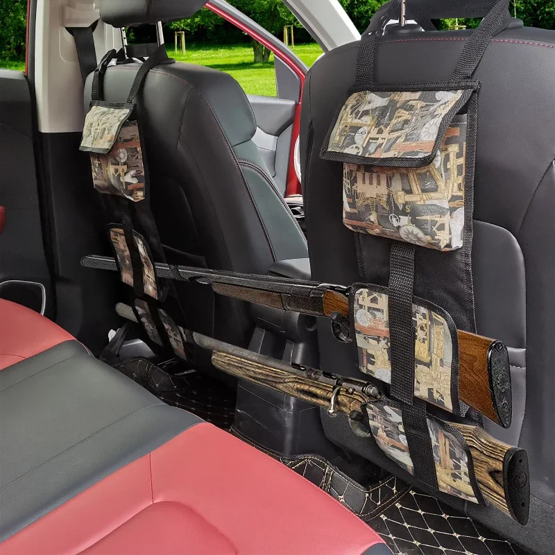 Soporte para escopeta y Rifle de coche, funda para eslinga, almacenamiento Interior para camioneta con bolsillos, organizador para asiento trasero de vehículo