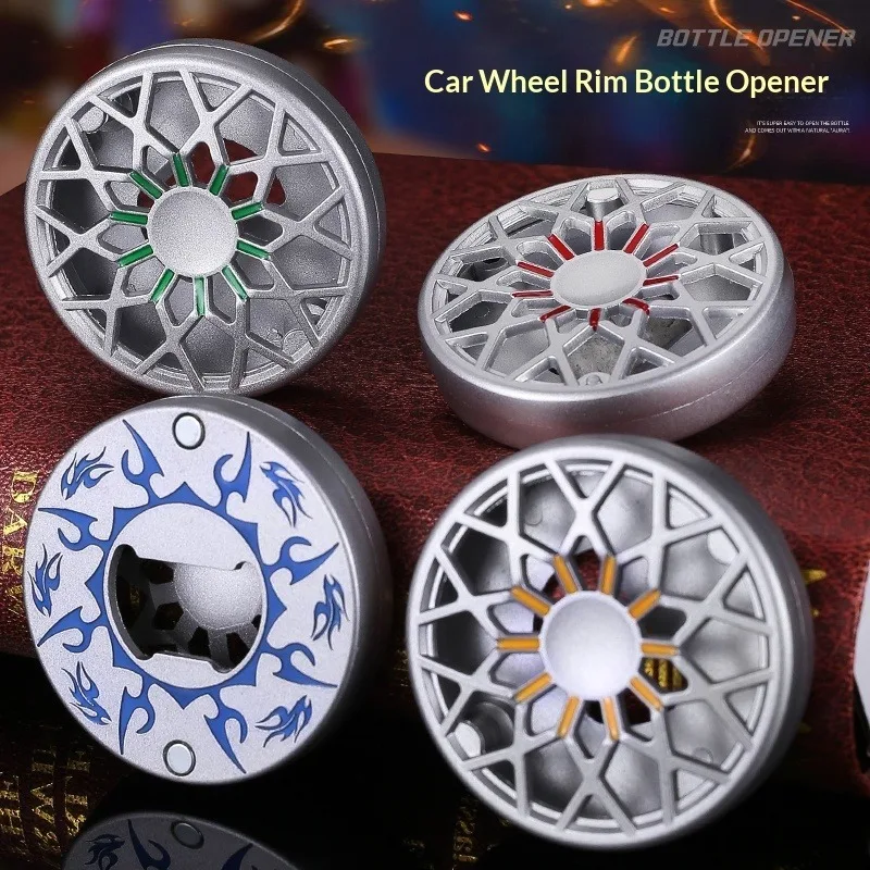 Abridor de botellas de cerveza con cubo de rueda de coche deportivo creativo con pegatina magnética para nevera, abridor de bebidas que brilla en la oscuridad - imagen 2