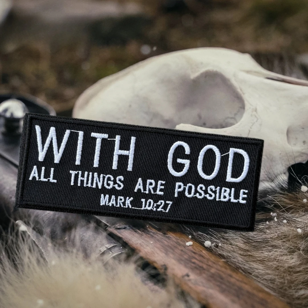 "con Dios, todas las cosas están posibles", MARK 10:7, parche para versículo bíblico, parches de gancho tácticos de moral bordados para ropa - imagen 5