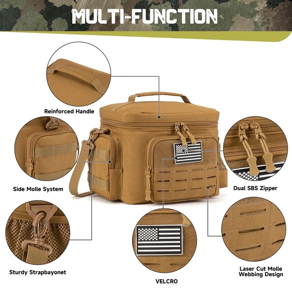 Bolsa de almuerzo táctica para hombres, fiambrera resistente al aire libre, trabajo, aislamiento a prueba de fugas, bolsa térmica duradera, comida, Camping, Picnic - imagen 3