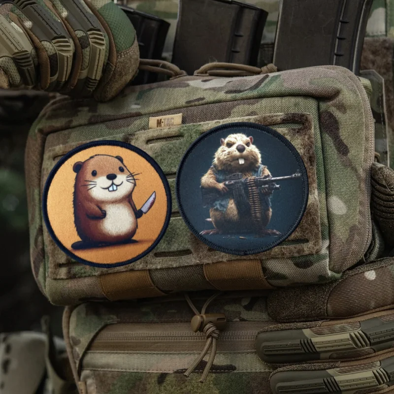 Parche con estampado de guerrero castor para chaleco táctico, insignia de moral con gancho y bucle, pegatina decorativa para mochila, parches para brazalete para ropa