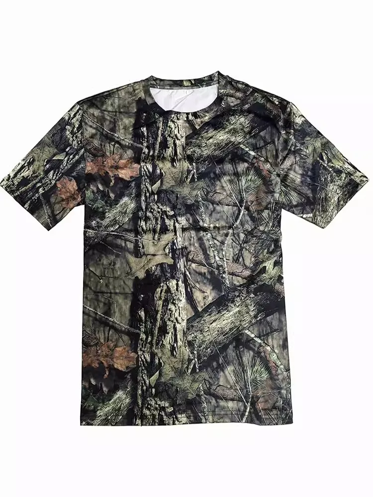 Camisa deportiva de secado rápido antisudor de poliéster de seda helada elástica de manga corta para caza y pesca de camuflaje de jungla con protector solar de verano - imagen 5
