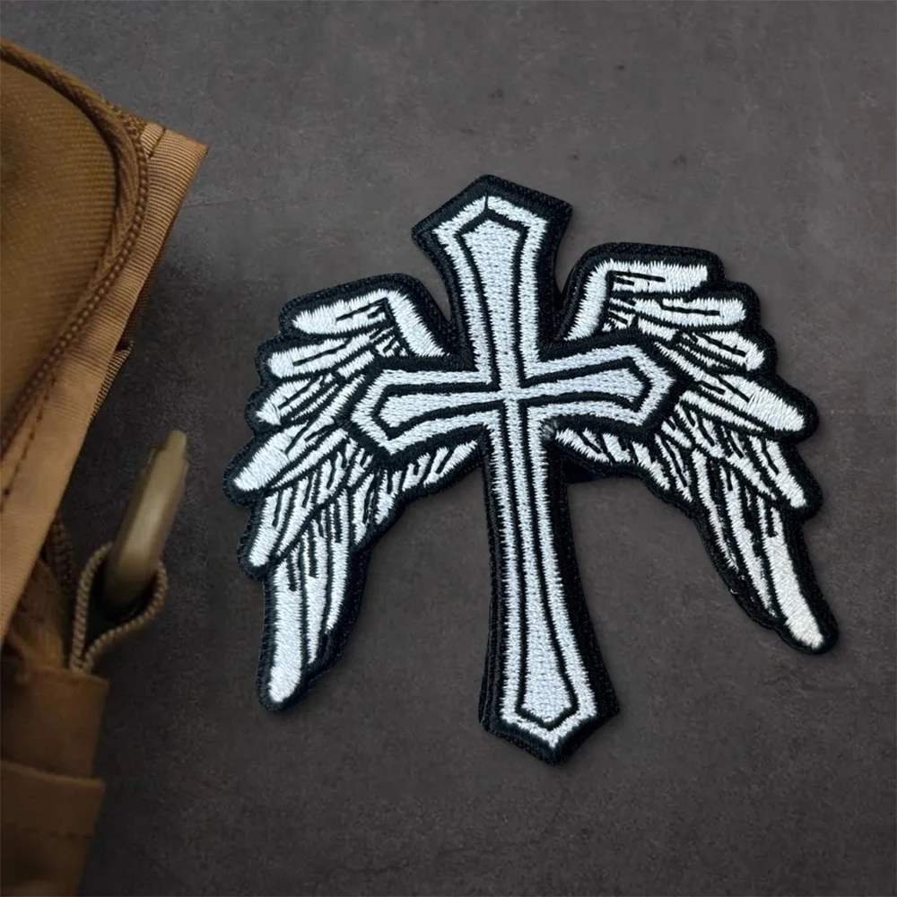 Parches cruzados con alas, parche bordado con gancho y bucle, brazalete moral, insignia de moral del ejército militar, pegatinas tácticas para mochila - imagen 3