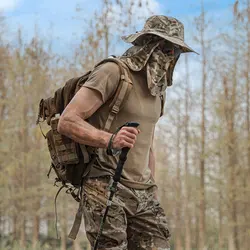 Emersongear BlueLabel-Sombrero con volantes para caza al aire libre, Camping, máscara facial desmontable, gorra con Panel trasero, gorros a prueba de sol de nailon