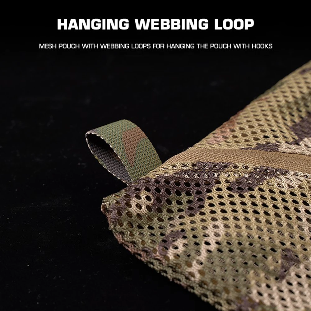 Bolsa de malla de estilo táctico para acampar al aire libre, ropa de viaje, bolsa de almacenamiento para sombreros, paquete de reciclaje de desorden, transpirable, de secado rápido, 16x16" - imagen 2