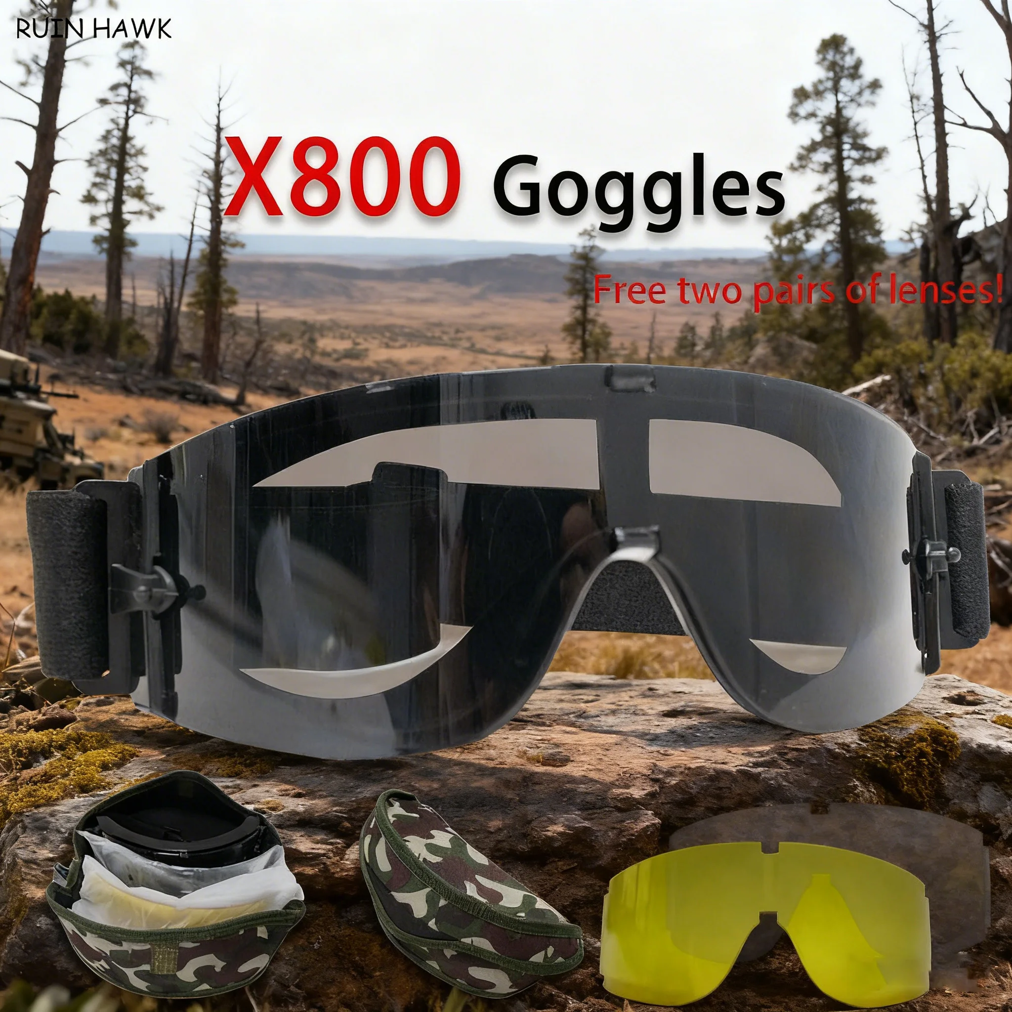 Gafas militares para exteriores X800, gafas tácticas de caza, Airsoft, Paintball, gafas de sol deportivas para hombre, protección UV, 3 lentes - imagen 2