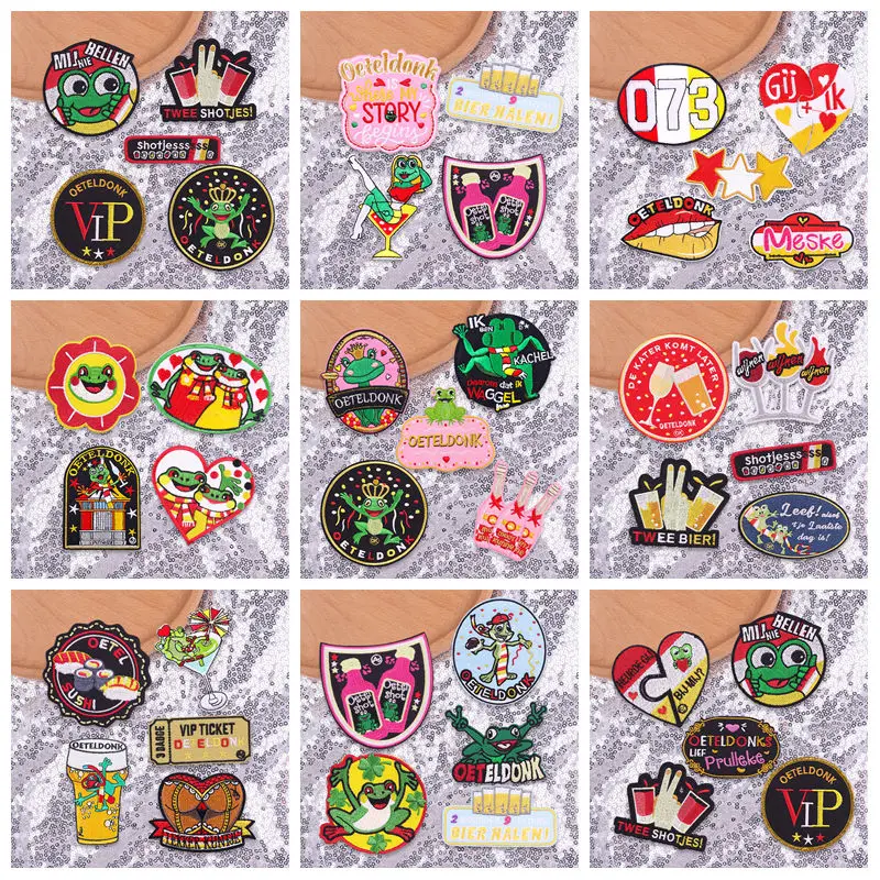 Juego de 3-6 uds. De parches bordados Oeteldonk de Países Bajos, emblema de rana de Carnaval 2026, parches Iorn para ropa, pegatinas DIY, regalos - imagen 2