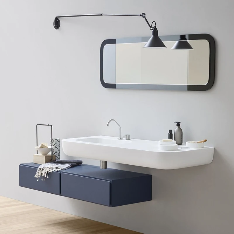 Mueble de baño minimalista, lavabo integrado de piedra artificial, lavabo personalizado y minimalista - imagen 3