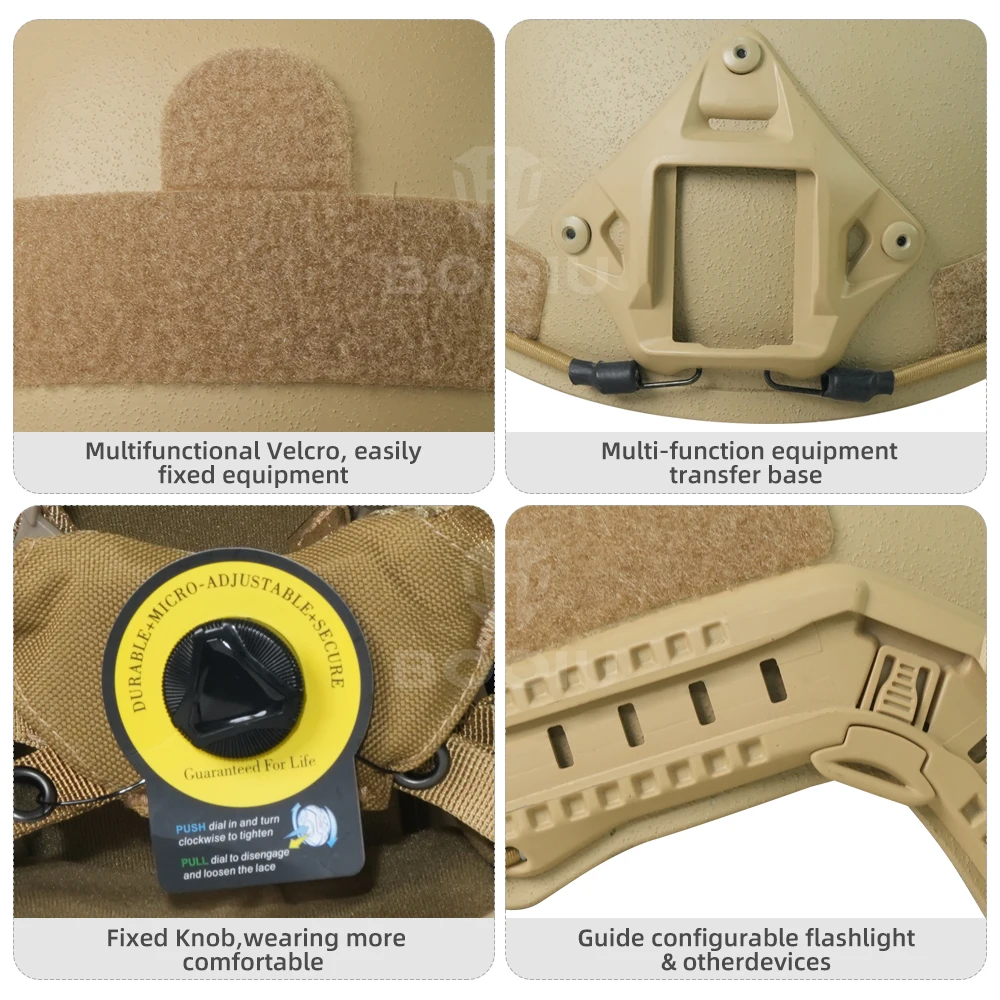 BOOIU-casco táctico tipo MH con suspensión ajustable, casco protector Wendy de fibra de vidrio para deportes al aire libre, juegos CS - imagen 4