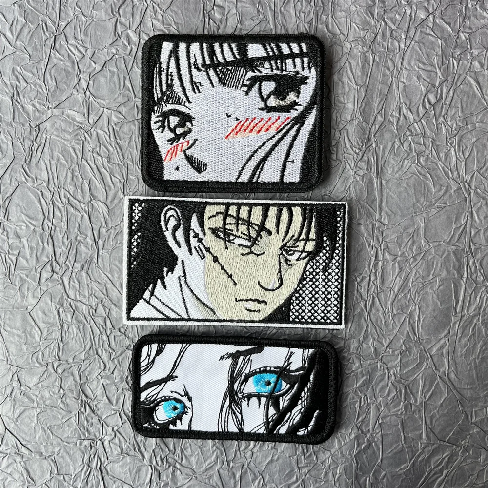 Parche bordado de Anime con ojos, pegatinas para ropa, parches de gancho y bucle, mochila, equipo militar táctico, insignias japonesas