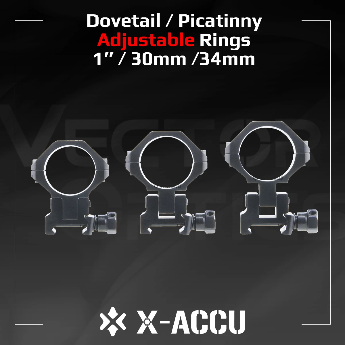 Anillos de Montaje Vector Optics X-ACCU 1" 25,4/30/34mm Ajustables en Elevación de 40MOA para Rieles Picatinny/Dovetail Ajuste Máximo de 6mm/40MOA - imagen 2