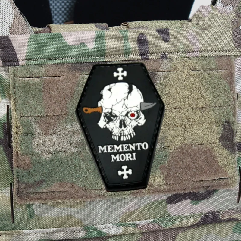 Parche de PVC de calavera MEMENTO MORI en la ropa, pegatinas de insignia de moral, parches militares tácticos para mochila, Wappen
