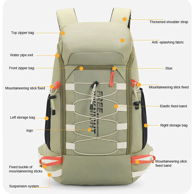 Bolsa de viaje al aire libre de gran capacidad, Mochila deportiva impermeable con múltiples bolsillos, mochila táctica de senderismo y escalada, 40L - imagen 2