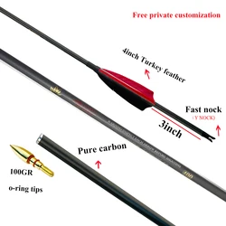 12 Uds tiro a caballo ID6.2MM flechas de carbono columna vertebral 300-1000 30/32 pulgadas 4 pulgadas pluma de pavo arco compuesto caza