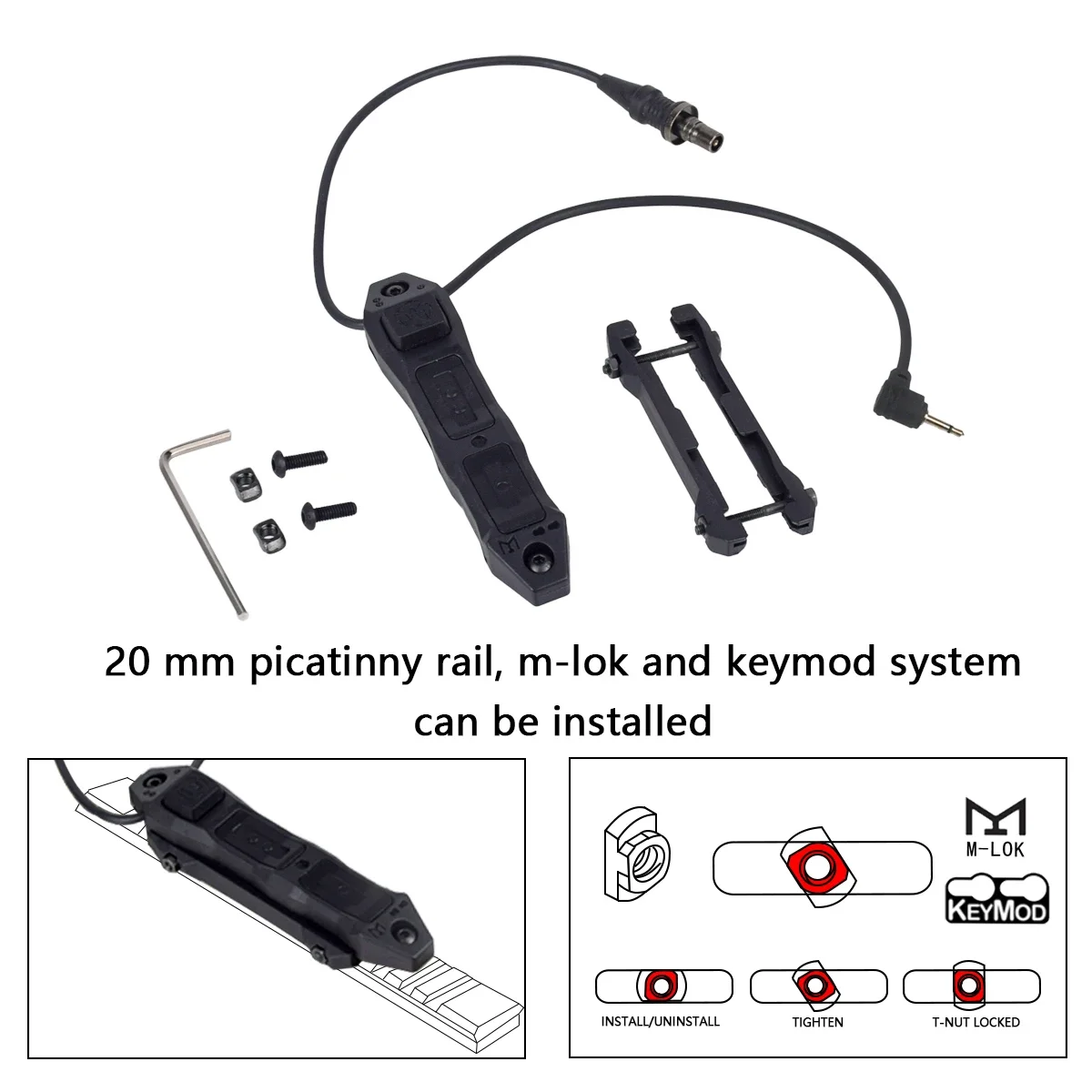 Luz táctica para armas Keymod/M-LOK con interruptor remoto doble - imagen 3