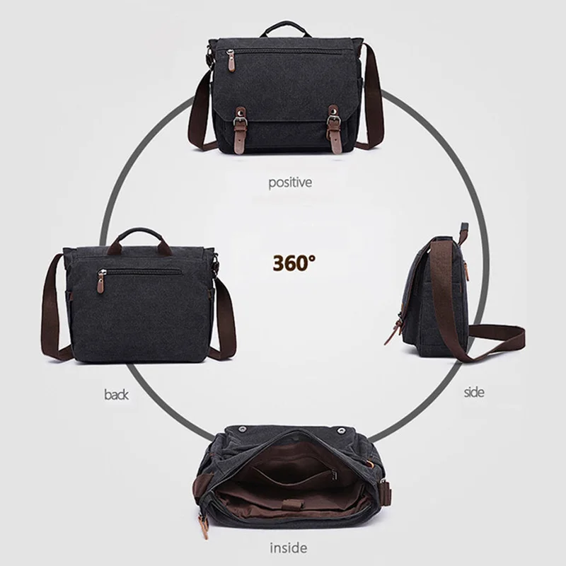 Bolso de hombro de lona para hombre, bolsas de almacenamiento para ordenador portátil, senderismo al aire libre, bolsos de viaje cruzados individuales, bolsos de mensajero Retro - imagen 4