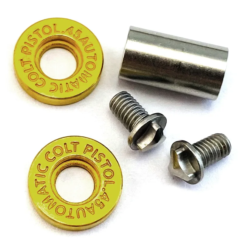 12 set/lote patrón de imprimación de latón. 45 logotipo automático mango de cuchillo M4 par tornillos de bloqueo husillo de sujeción perno de clavo Bottm fuego - imagen 5