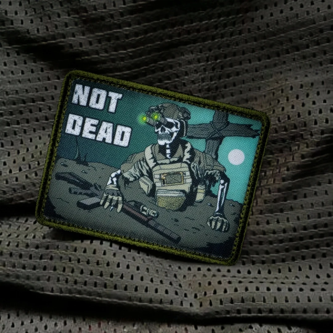 Parche táctico de calavera de la muerte "NON DEAD" con insignia de moral, pegatina para mochila del ejército militar, parches de gancho y bucle impresos para ropa - imagen 5