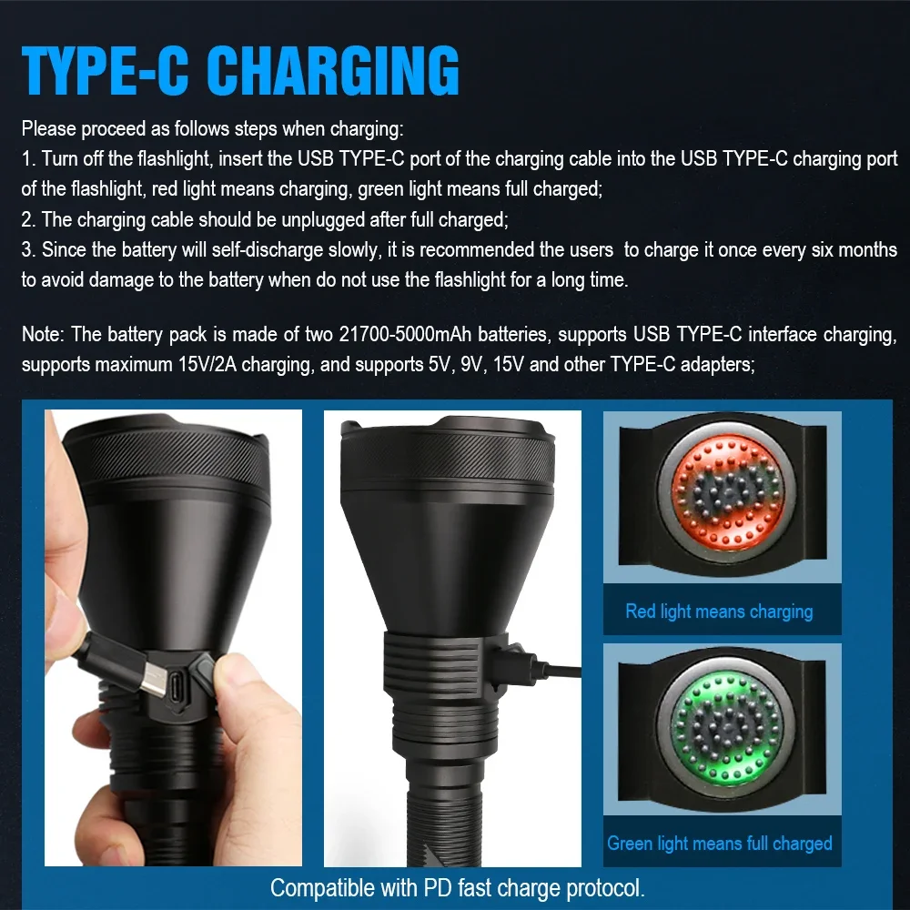 Trustfire-linterna de caza T90R, potente linterna Led de 4800 lúmenes y 1600 metros, lámpara militar recargable por USB C de alta potencia, autodefensa - imagen 5