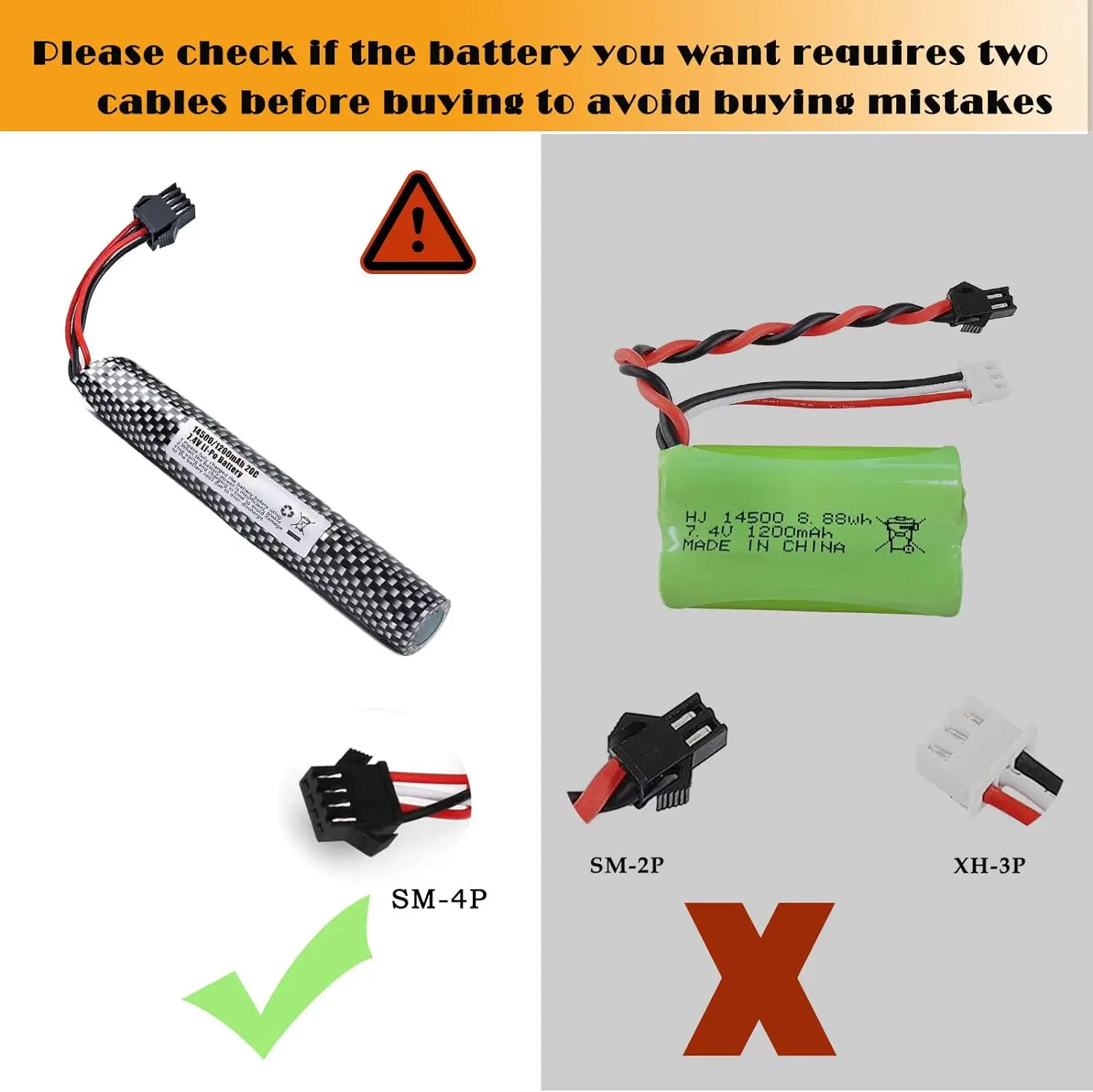 Batería recargable de iones de litio de 7,4 V y 1200mAh con conector de SM-4P y cargador USB para juguetes de Gel Blaster M416 M4A1 RC - imagen 3