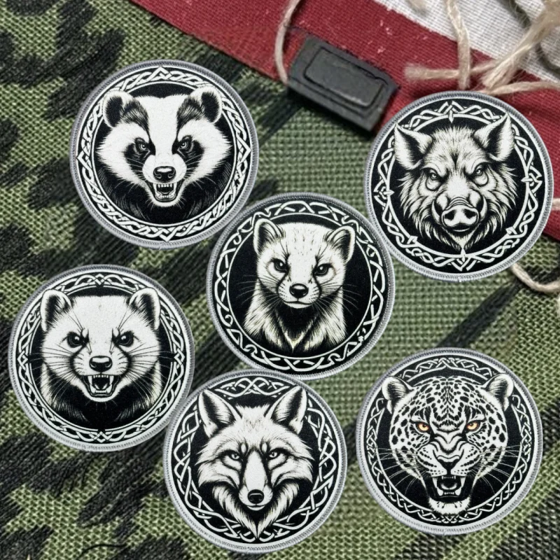 Parche estampado de colección de animales de dibujos animados, insignia de moral táctica con gancho y bucle, pegatinas decorativas para mochila, parches para brazalete para ropa