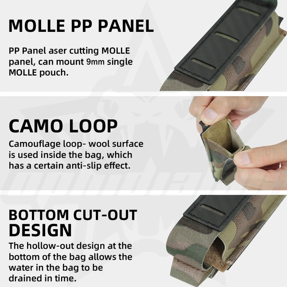 Bolsa para pistola OphidianTac, bolsas individuales para revistas de 9mm, soporte MOLLE con construcción de placa PP estampada de fibra de carbono - imagen 5