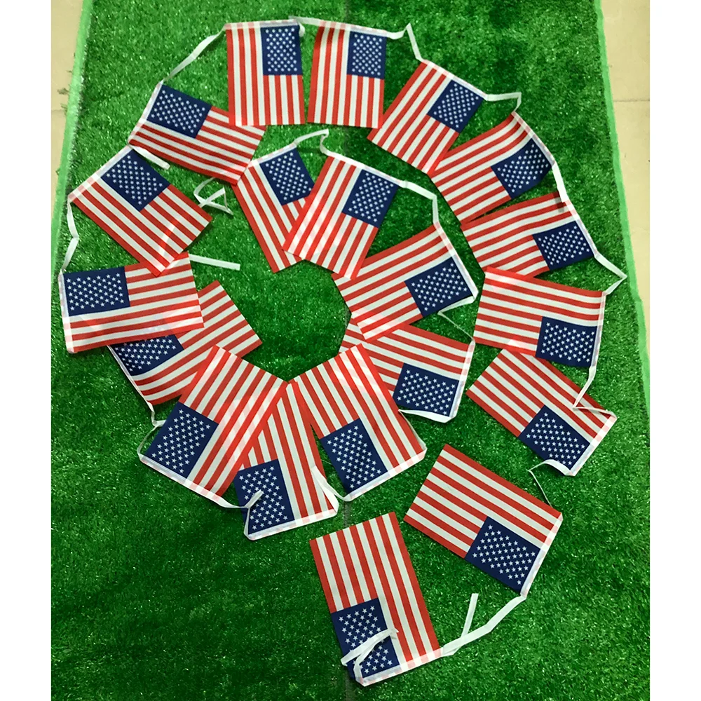 SKY FLAG USA banderines 20 piezas/ranura 14cm x 21cm bandera americana cuerda de Estados Unidos cuerda pequeña bandera voladora de poliéster