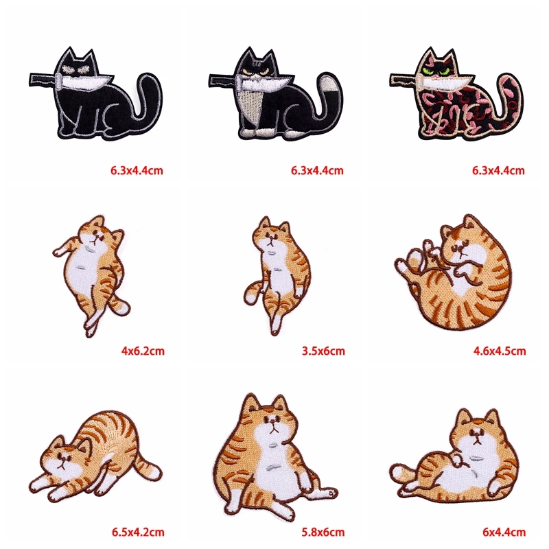 Parche bordado de gato de dibujos animados, 10 unids/lote, parche de Animal, parches termoadhesivos para ropa, pegatina para coser - imagen 2