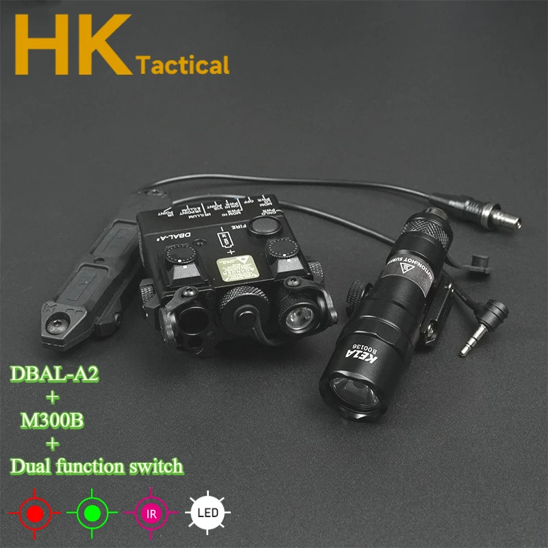 Airsoft táctico DBAL-A2 láser rojo verde IR armas de visión luz Led Surefi M300B linterna doble Control interruptor de presión conjunto