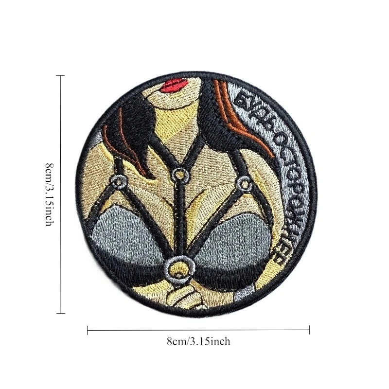 Parche bordado gótico para niña, arnés redondo de 8cm, diseño de sujetador, insignia de moral con gancho y bucle para chaqueta, mochila, chaleco - imagen 2