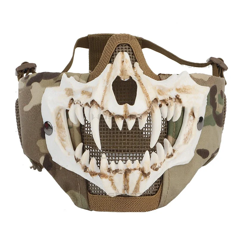 Máscara de malla Tusk con protección para los oídos, media máscara plegable para Airsoft caza tiro CS Cosplay - imagen 2