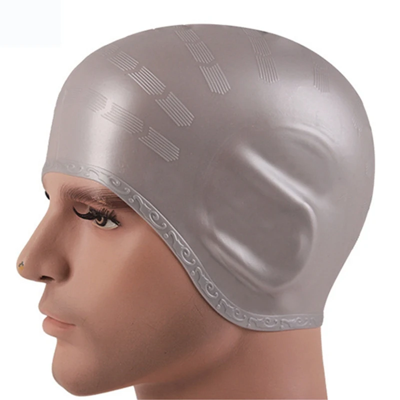 Gorros de natación de pelo largo para adultos, gorro de piscina impermeable, protección para las orejas, elástico, de silicona, para buceo - imagen 2