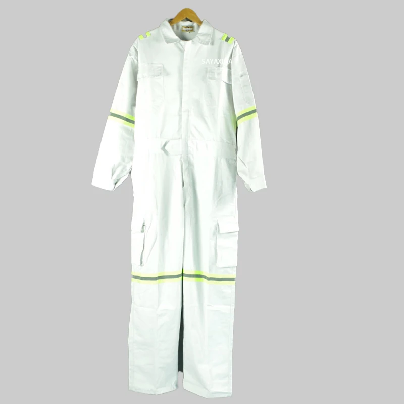 Ropa de trabajo Hi Vis para hombre, de algodón puro Mono Blanco, uniforme mecánico, monos de talla grande, ropa de trabajo, S-3XL - imagen 3