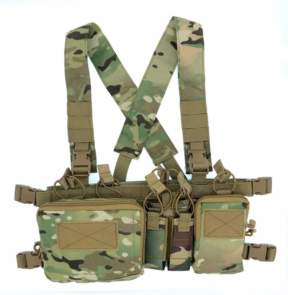 Chaleco de pecho de equipo de caza, chaleco de asalto Molle Multicam con múltiples bolsillos, conjunto de pecho Modular ajustable táctico para exteriores - imagen 3