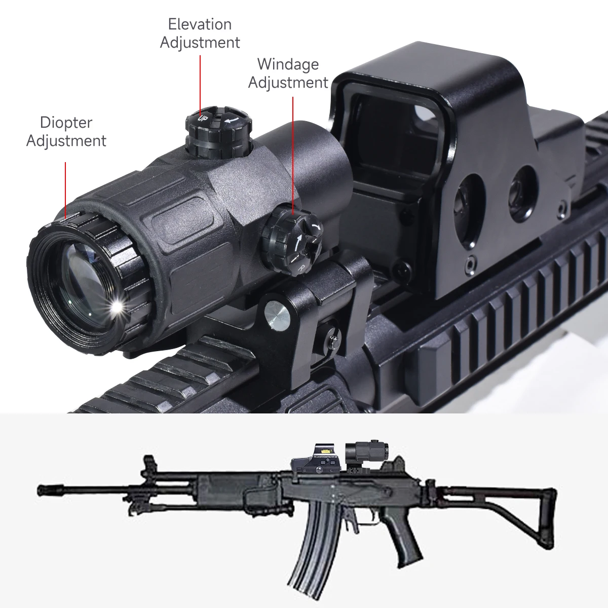 HD551 rojo verde reflejo holográfico punto vista 558 + g43 3x lupas plegable lateral Flip G45 5x lupas Riflescope táctico Combo - imagen 4