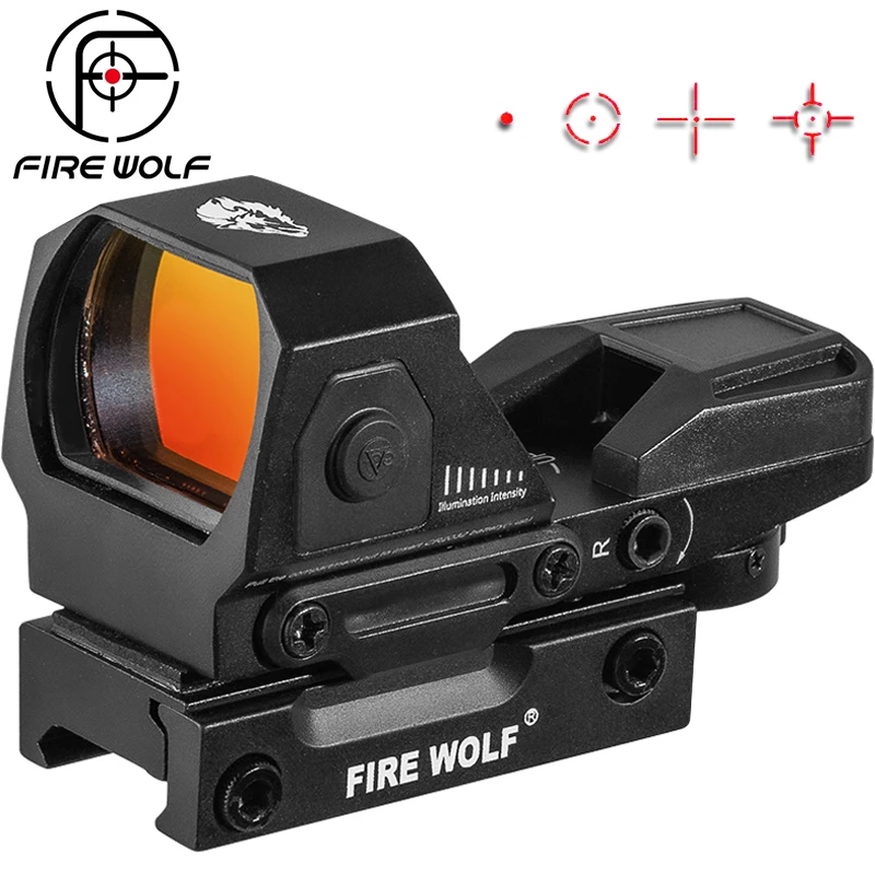 FIRE WOLF 1X22X33 mira réflex de punto rojo 4 retícula óptica interruptor de encendido y apagado para montaje en riel de 20mm Airsoft táctico Rifle Socpe - imagen 2