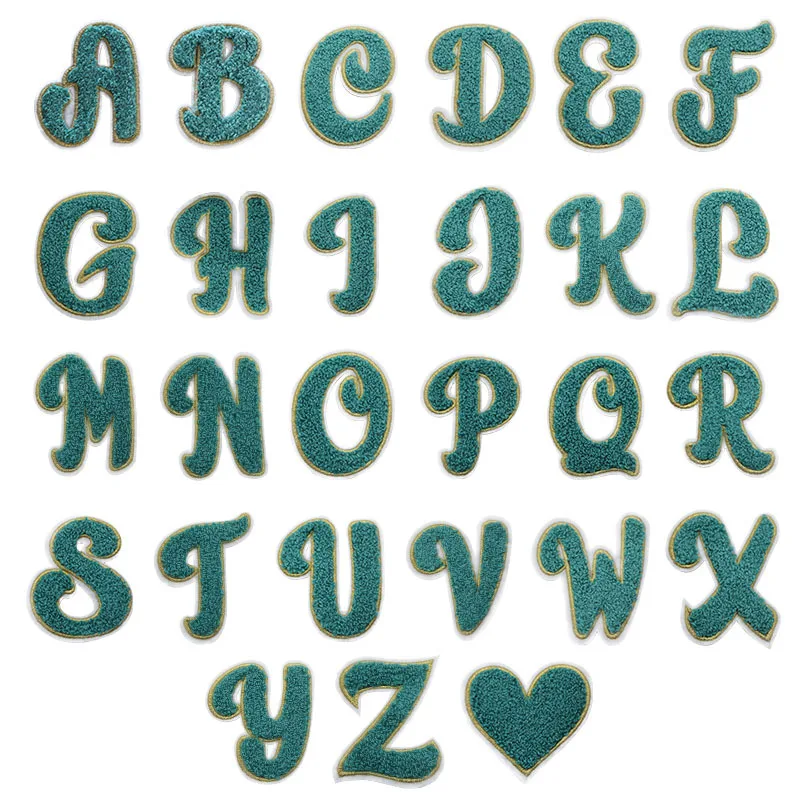 Letras bordadas de toalla verde, pegatinas de nombre para planchar, parches del alfabeto, bolsas de ropa para niños, accesorio de aplique de insignia de nombre Diy - imagen 2