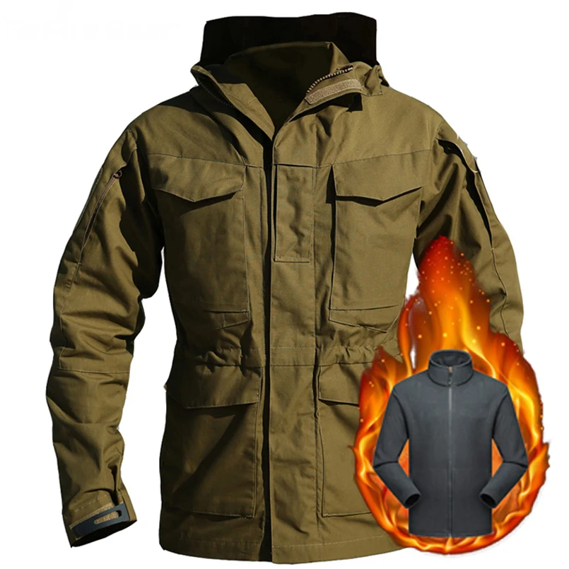 M65 UK US chaquetas de invierno para hombre, forro polar grueso, chaqueta impermeable cálida, abrigo cortavientos de caza, ropa con capucha de piloto de vuelo - imagen 2