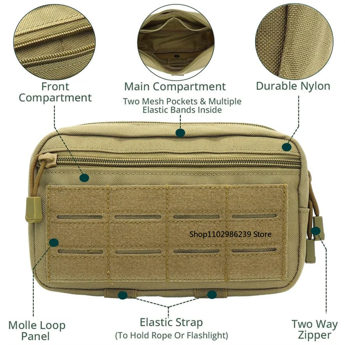 Bolsa táctica MOLLE EDC, bolsa administradora multiusos para caza al aire libre y senderismo, riñonera militar para mochila y cinturón - imagen 5